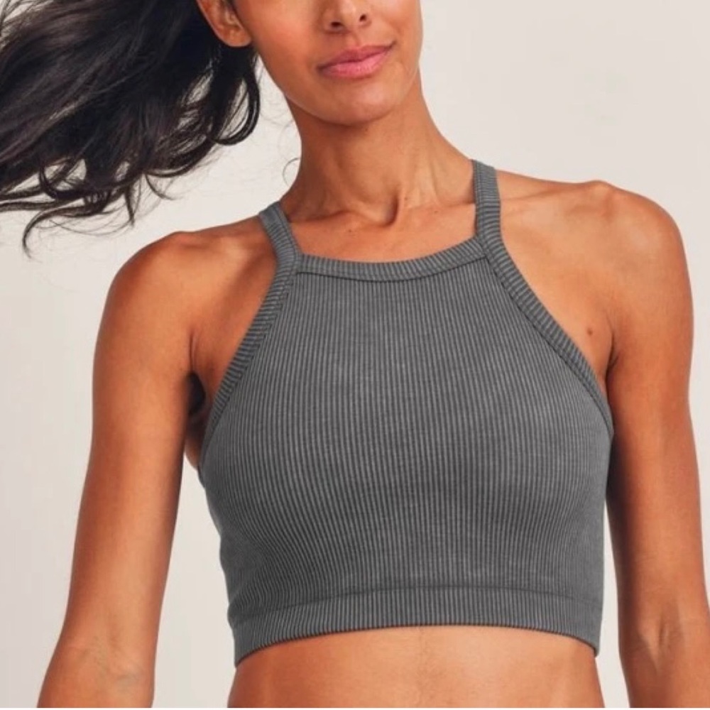 Mono B Square Ribbed Crop Top